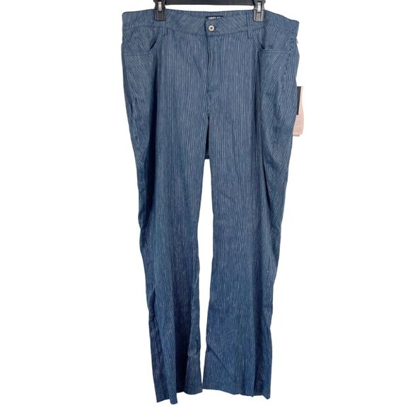 NEW NYDJ Curves 360 The Trouser in Agua Stripe Linen Blend Blue - Size 16 - Picture 1 of 9